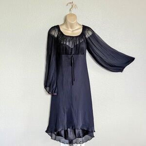 VTG Y2K Dark Coquette Whimsigoth Witchy Flowy Sheer Black Milkmaid Dress Sz 6